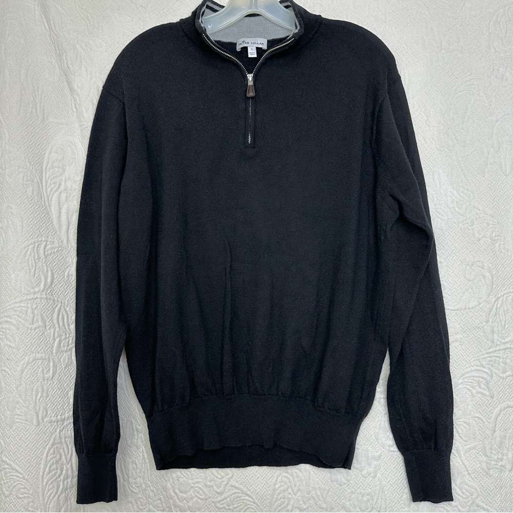 Peter Millar Crown Soft Merino Wool Silk Black 1/4 Zip Sweater